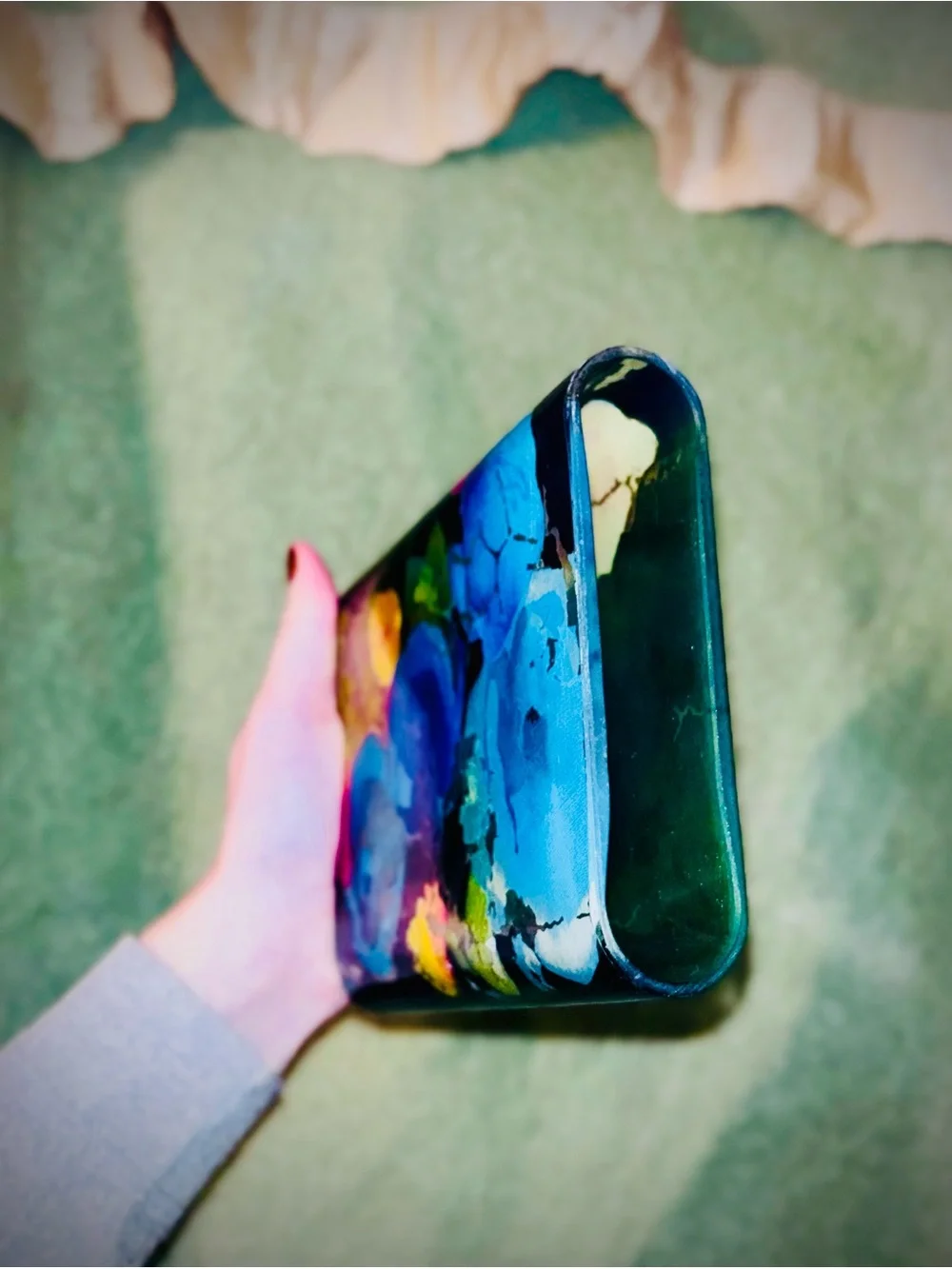 Vtg 1990s Fringe Studio Vibrant Floral Print Rectangular Glass Vase